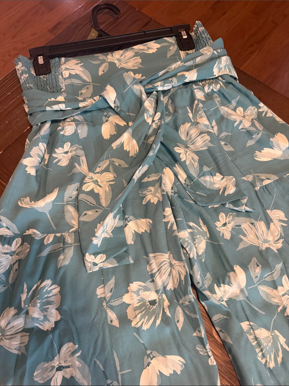 Teal Floral Wide-Leg Tie-Waist Palazzo Pants - Picture 3 of 4